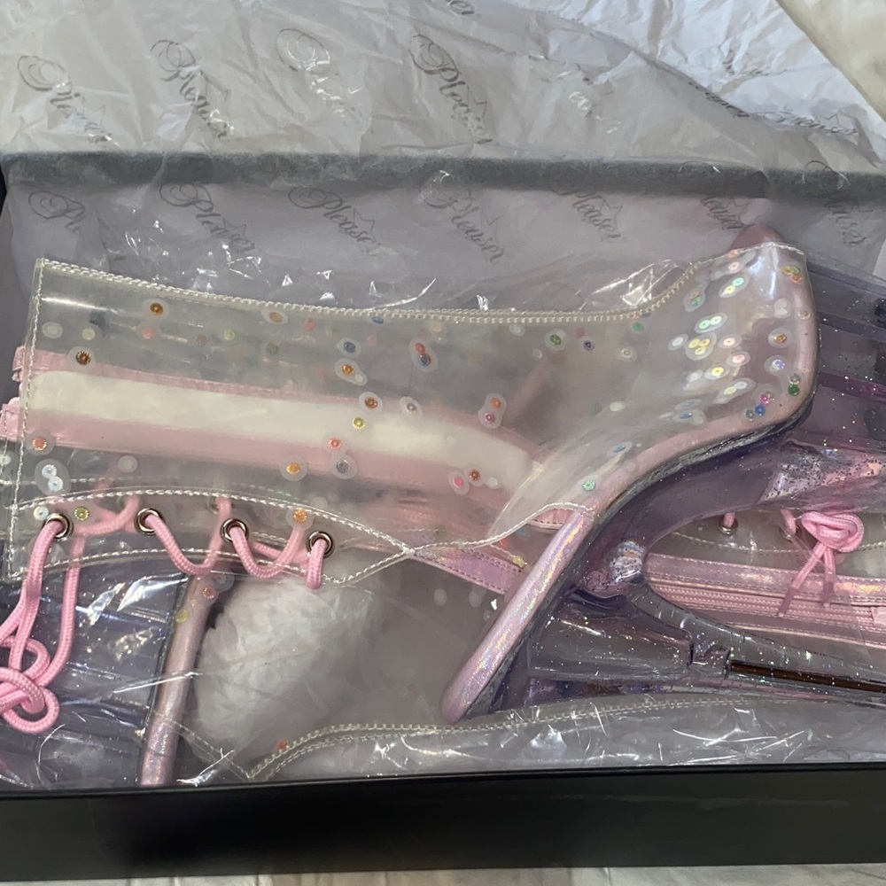 Pleaser Iridescent Pink Lace-Up Heels - Picture 4 of 4